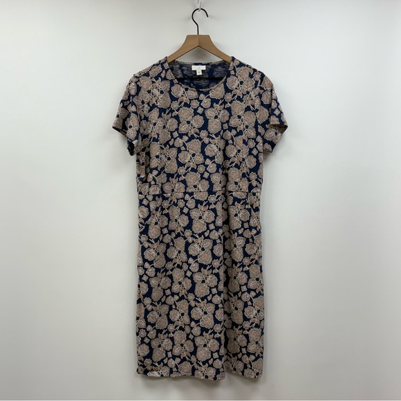 NWOT J. Jill 100% Cotton Floral Knit Short Sleeve A-Line Shift Dress Tan Medium - Picture 1 of 8